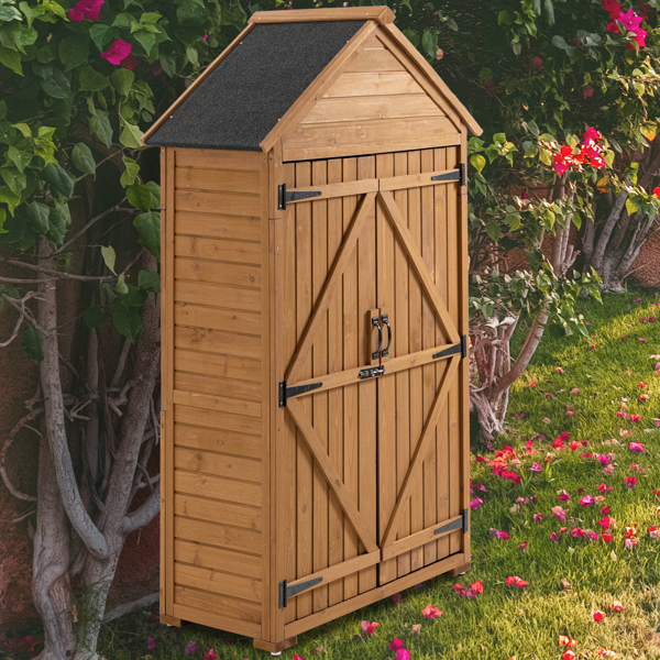 39.56"L x 22.04"W x 68.89"H Outdoor Storage Cabinet Garden Wood Tool Shed Outside Wooden Closet with Shelves and Latch, Brown