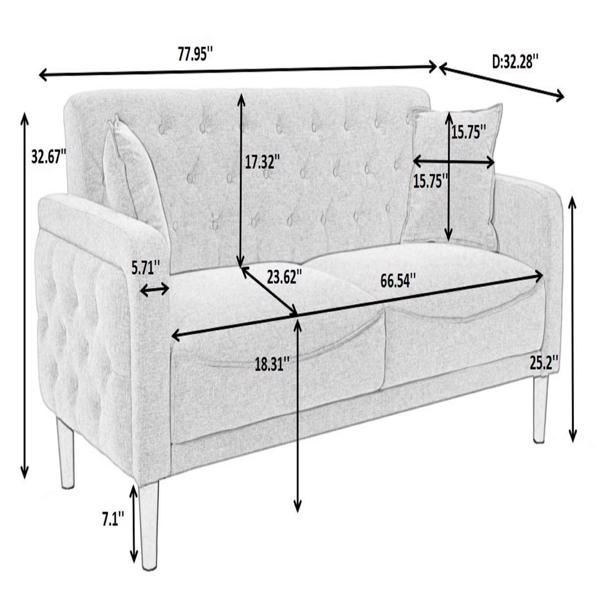77.95 "Sponge Cushioned Sofa - Grey(Solid wood legs are detachable)