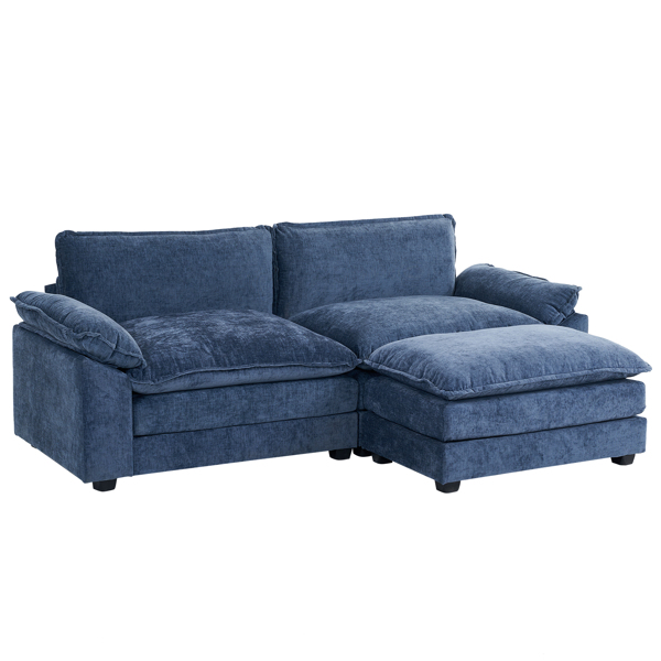 217*141*85 Chenille Two-Seater With Footstool Double Bag Indoor Double Sofa Gray Blue