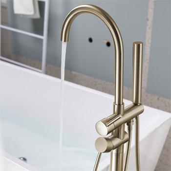 Floor Mount Bathtub Faucet Freestanding Tub Filler Brushed Gold Standing High Flow Shower Faucets with Handheld Shower Mixer Taps Swivel Spout[Unable to ship on weekends, please place orders with caut