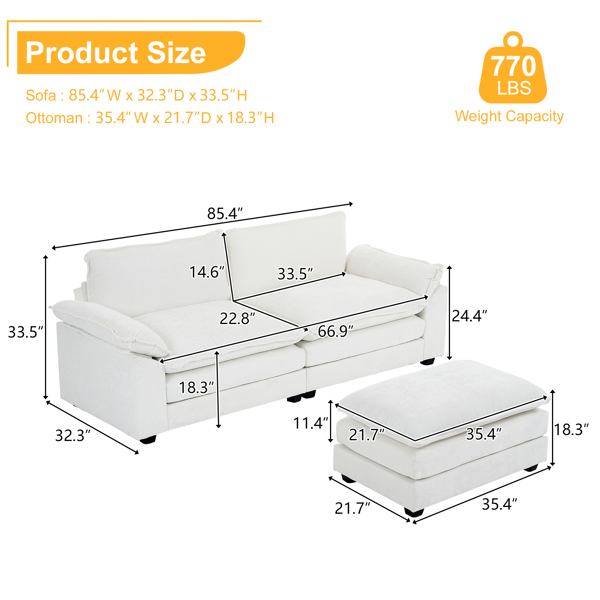米白色 雪尼尔 室内双人沙发 217*141*85 两人位带脚凳 双层包-7