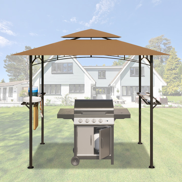 8 x 5 FT Grill Pergola Tent with Air Vent Double Tiered BBQ Gazebo Outdoor Barbecue Canopy, Khaki