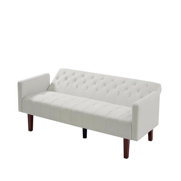Beige, Linen, Convertible Double Folding Living Room Sofa Bed (Eucalyptus wood frame)