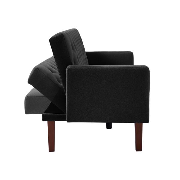 Black, Linen, Convertible Double Folding Living Room Sofa Bed (Eucalyptus wood frame)