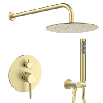 Shower System Shower Faucet Combo Set Wall Mounted with 10\\" Rainfall Shower Head and handheld shower faucet, Brushed Gold Finish with Brass Valve Rough-In[Unable to ship on weekends, please place orde