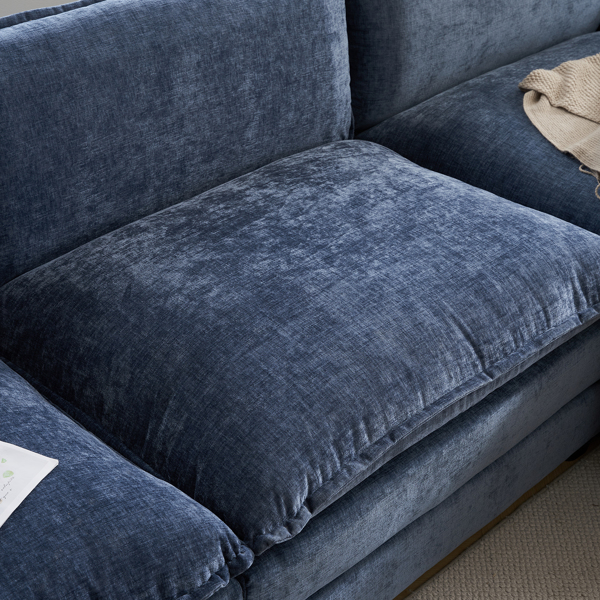 217*141*85 Chenille Two-Seater With Footstool Double Bag Indoor Double Sofa Gray Blue