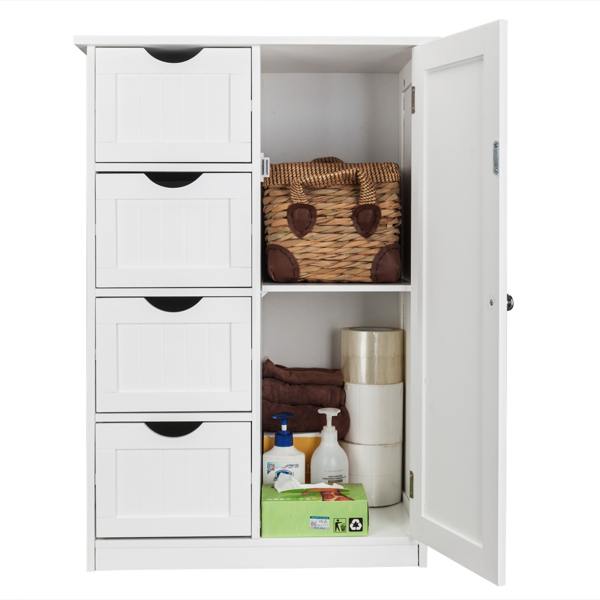 Single Door Bathroom Storage Cabinet with 4 Drawers White