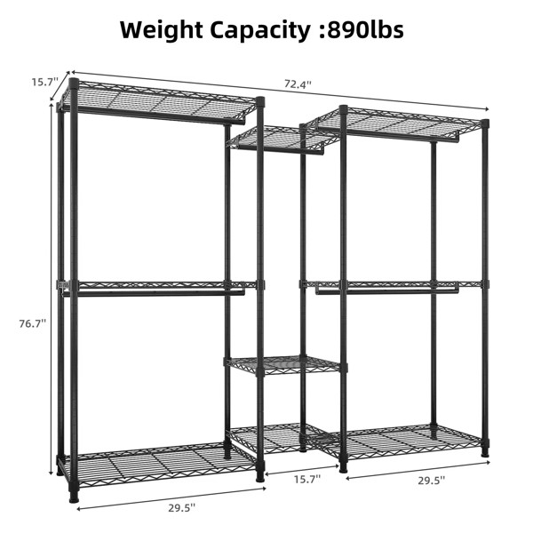 Wire Garment Rack Heavy Duty Clothes Rack，Closet Organizer Metal Garment Rack Portable Clothes Hanger Home Shelf  Fabric Drawers，Freestanding Closet Wardrobe，Black