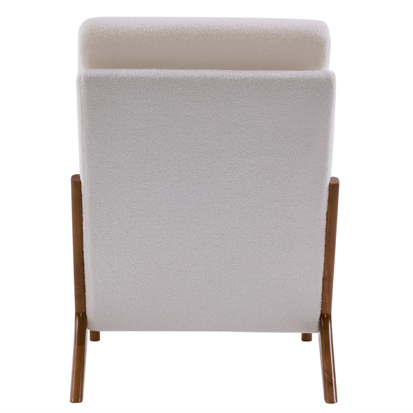 High Back Solid Wood Armrest Backrest Iron Frame Teddy Velvet Indoor Leisure Chair Off-White