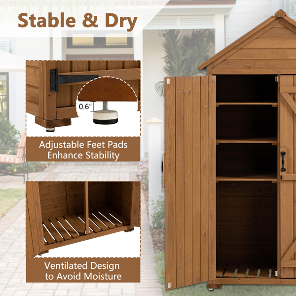 39.56"L x 22.04"W x 68.89"H Outdoor Storage Cabinet Garden Wood Tool Shed Outside Wooden Closet with Shelves and Latch, Brown