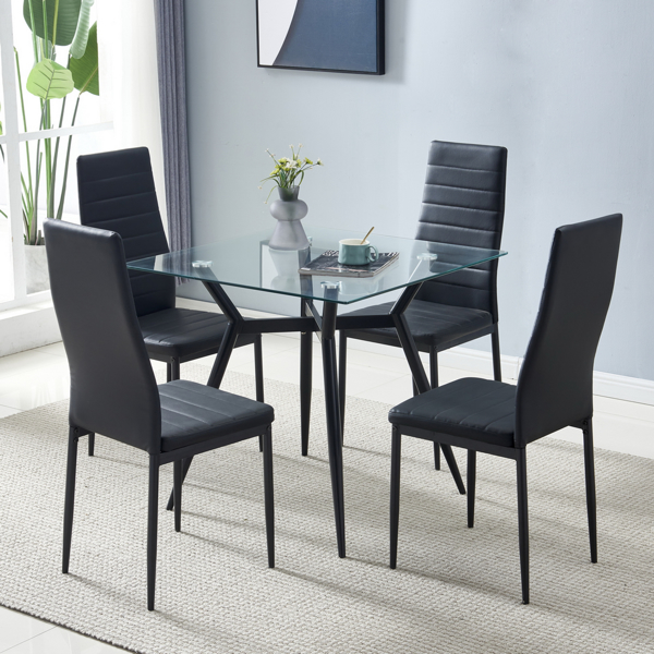 4pcs Elegant Assembled Stripping Texture High Backrest Dining Chairs Black（Replace encoding：13028198-18410366）