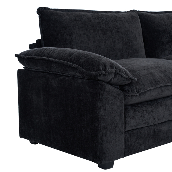 217*141*85 Chenille Two-Seater With Footstool Double Bag Indoor Double Sofa Black