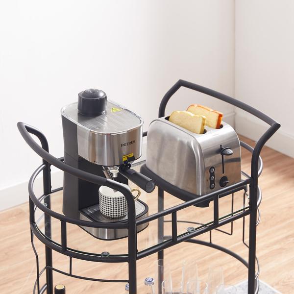 Black, Iron Frame(Baking Paint), Mobile glass dining cart easy to clean