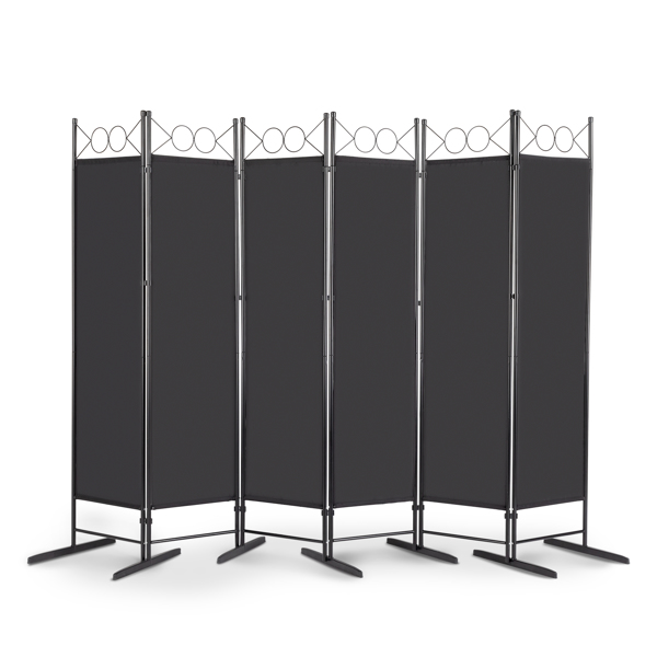 5.74FT 6-Fold Top With Shape 130g Polyester Cloth Plastic Feet Carbon Steel Frame Foldable Screen Black