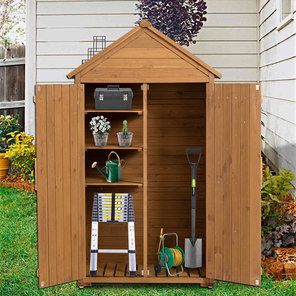 39.56"L x 22.04"W x 68.89"H Outdoor Storage Cabinet Garden Wood Tool Shed Outside Wooden Closet with Shelves and Latch, Brown