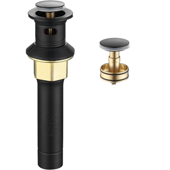 Pop-Up Drain不锈钢带溢流防堵塞容器水槽盥洗室洗手盆排水管带滤网篮，哑光黑色【周末不发货，TK/TEMU订单仅支持自提】