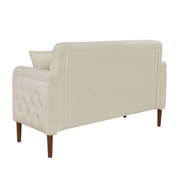 Beige Teddy Velvet Sponge Sofa, Indoor Sofa, Removable Wooden Feet, Tufted Buttons