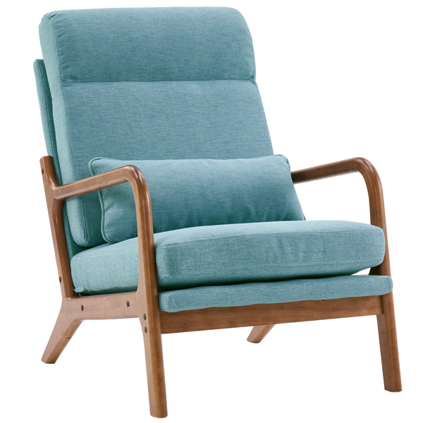 High Back Solid Wood Armrest Backrest Iron Frame Linen Indoor Leisure Chair Teal
