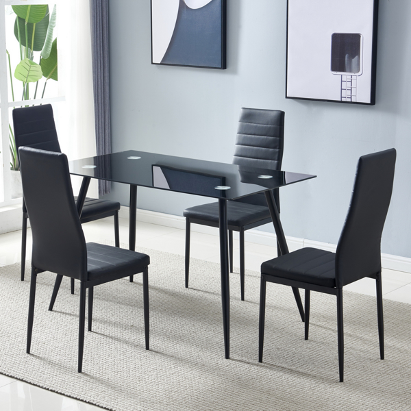 4pcs Elegant Assembled Stripping Texture High Backrest Dining Chairs Black（Replace encoding：13028198-18410366）