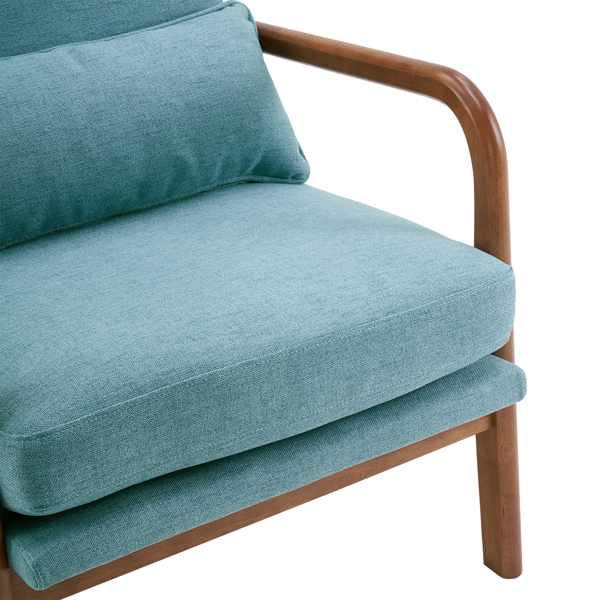 High Back Solid Wood Armrest Backrest Iron Frame Linen Indoor Leisure Chair Teal