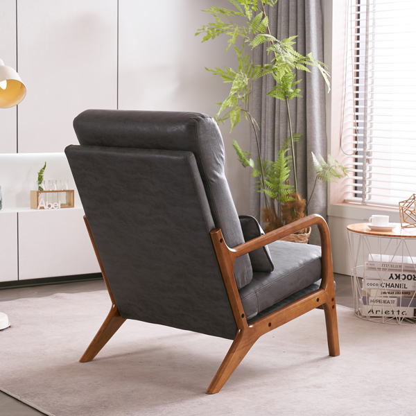 High Back Solid Wood Armrest Backrest Iron Frame Bronzing Cloth Indoor Leisure Chair Dark Grey