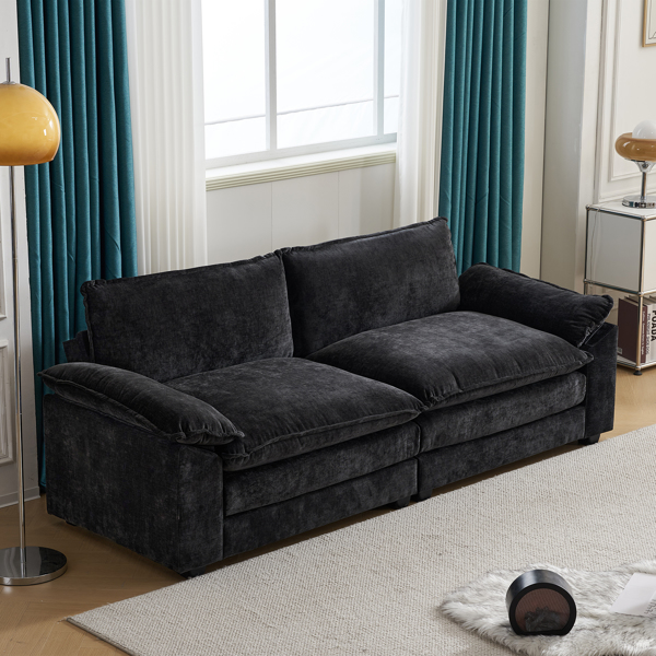 217*141*85 Chenille Two-Seater With Footstool Double Bag Indoor Double Sofa Black
