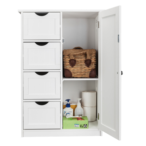 Single Door Bathroom Storage Cabinet with 4 Drawers White