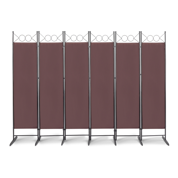 5.74FT 6-Fold Top With Shape 160g Polyester Cloth Plastic Feet Carbon Steel Frame Foldable Screen Brown