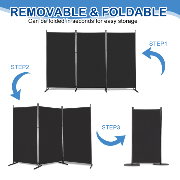 6FT Trifold 130g Polyester Fabric Plastic Foot Carbon Steel Frame Foldable Screen Black