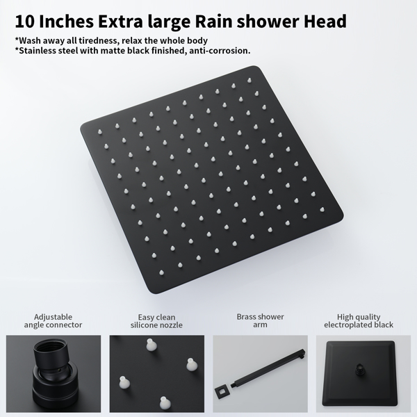 Male NPT Bathtub Shower Faucet Set, Waterfall Tub Faucet with 12-Inch Matte Black Rain Shower Head System[Unable to ship on weekends, please place orders with caution]