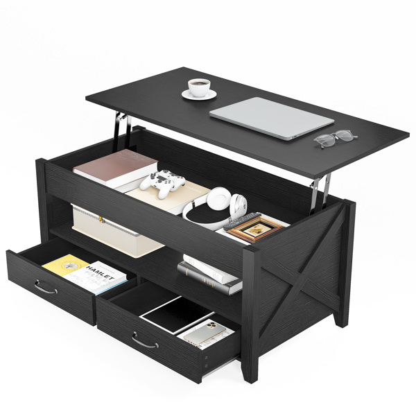 EVAJOY Lift Top Coffee Table, Modern Coffee Table with 2 Storage Drawers and Hidden Compartment