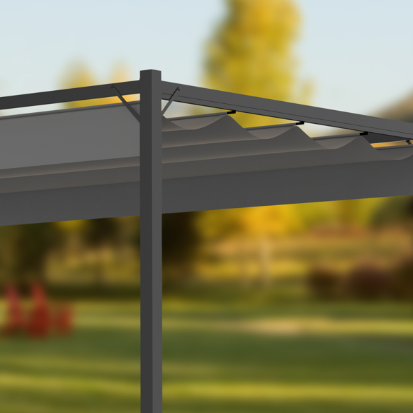 10 x 7 FT Outdoor Patio Sun Shade Shelter, Garden Gazebo Pergola with Retractable Canopy Roof, Gray