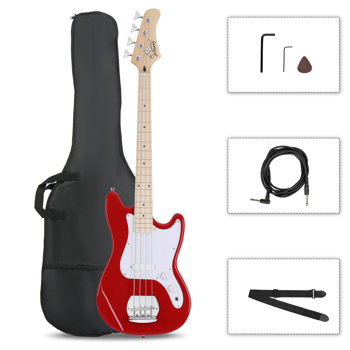[Do Not Sell on Amazon]Glarry 4 String 30in Short Scale Thin Body GB Electric Bass Guitar with Bag Strap Connector Wrench Tool Red