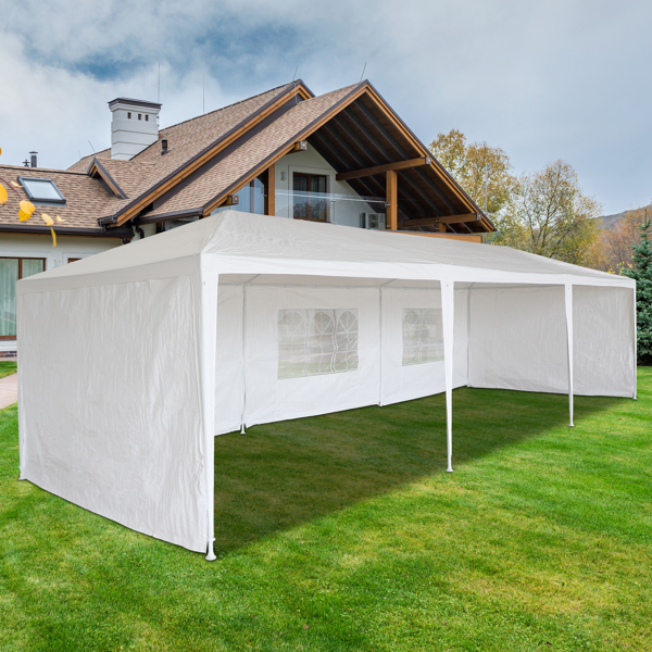 10 x 30 ft Garden Party Event Tent for Gatheration, Outdoor Gazebo Shaded Pergola with 5 Walls, White