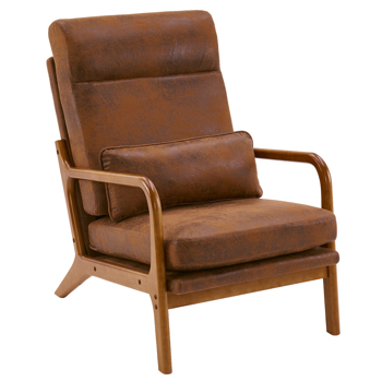 High Back Solid Wood Armrest Backrest Iron Frame Bronzing Cloth Indoor Leisure Chair Orange