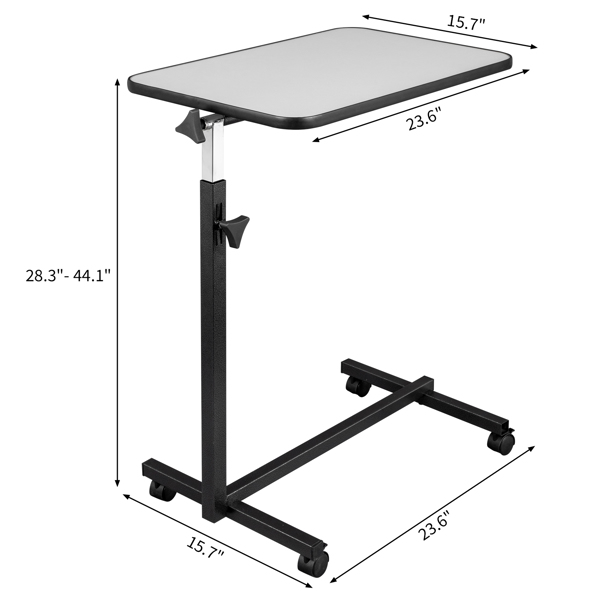 Multifunctional Adjustable Bedside Table MDF/Iron/4 Wheels With Brake, Silver Grey 