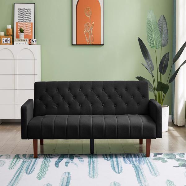 Black, Linen, Convertible Double Folding Living Room Sofa Bed (Eucalyptus wood frame)