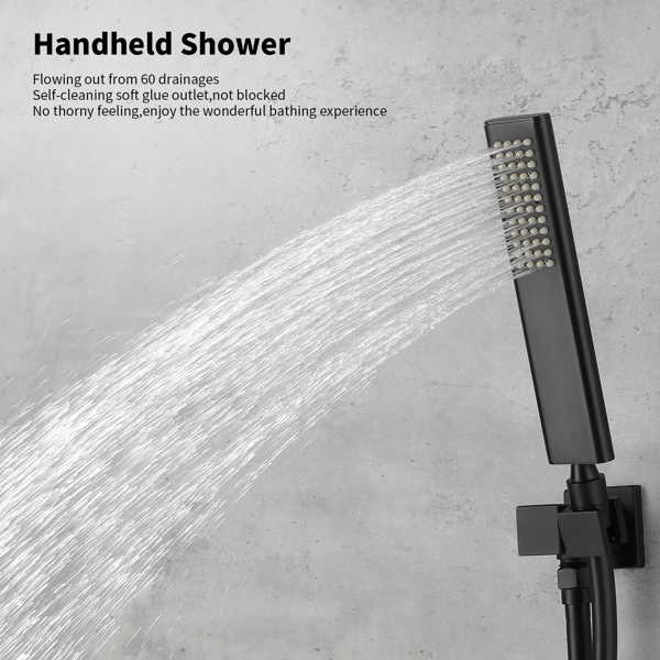 Male NPT Bathtub Shower Faucet Set, Waterfall Tub Faucet with 12-Inch Matte Black Rain Shower Head System