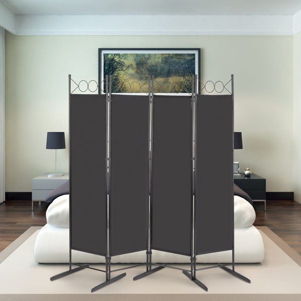 5.74FT 4-Fold Top With Shape 160g Polyester Cloth Plastic Feet Carbon Steel Frame Foldable Screen Black