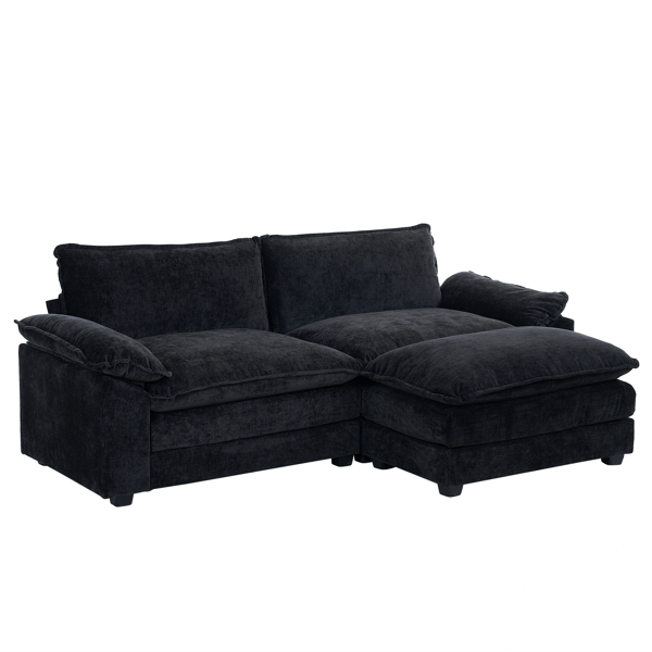 217*141*85 Chenille Two-Seater With Footstool Double Bag Indoor Double Sofa Black