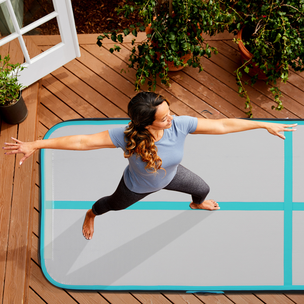 3m x 1m Aufblasbare Tumbling Matte Turnmatte, Gymnastikmatte Trainingsmatte mit Luftpumpe Tragetasche, für Zuhause, Outdoor, Yoga, Übungsgymnastik, Grün und Schwarz