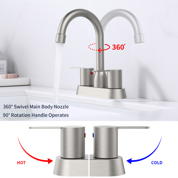 2 Handles Bathroom Sink Faucet, Brushed Nickel Centerset RV Bathroom Faucets for 3 Hole