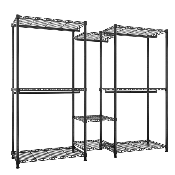 Wire Garment Rack Heavy Duty Clothes Rack，Closet Organizer Metal Garment Rack Portable Clothes Hanger Home Shelf  Fabric Drawers，Freestanding Closet Wardrobe，Black