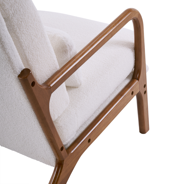 High Back Solid Wood Armrest Backrest Iron Frame Teddy Velvet Indoor Leisure Chair Off-White