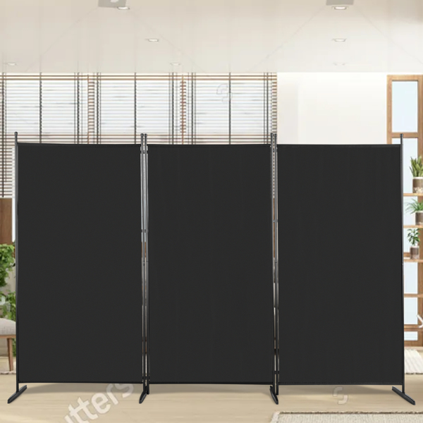 6FT Trifold 160g Polyester Fabric Plastic Foot Carbon Steel Frame Foldable Screen Black