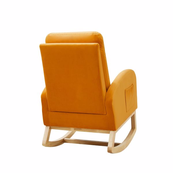 High Back Side Bag Flannelette Wood Indoor Rocking Chair Orange