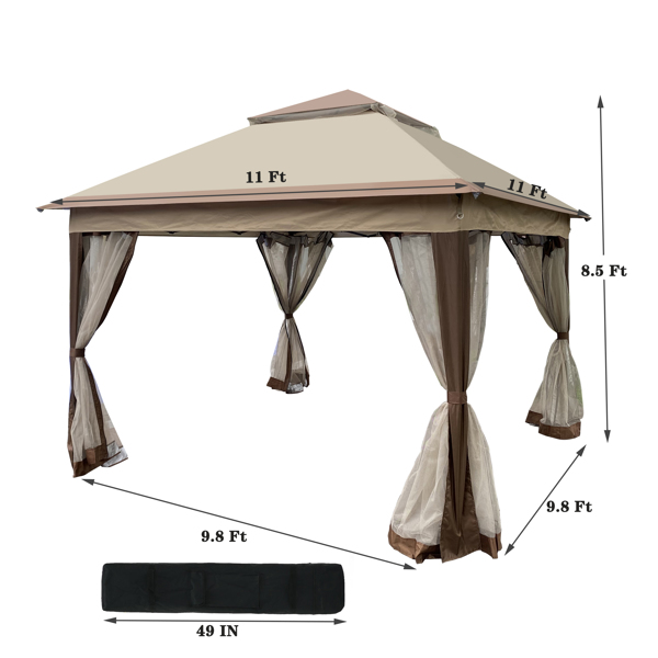 Outdoor 11 x 11 Ft 2-Tier Soft Top Pop up Gazebo Canopy with Removable Zipper Netting and 4 Sandbags,Coffee
