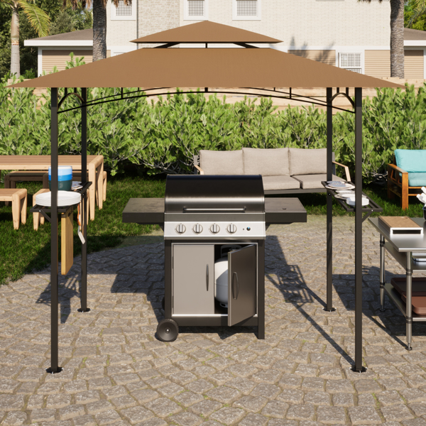 8 x 5 FT Grill Pergola Tent with Air Vent Double Tiered BBQ Gazebo Outdoor Barbecue Canopy, Khaki