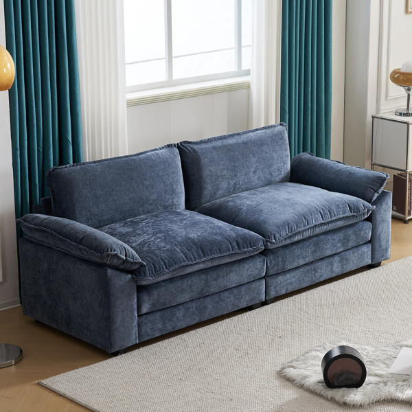 217*141*85 Chenille Two-Seater With Footstool Double Bag Indoor Double Sofa Gray Blue
