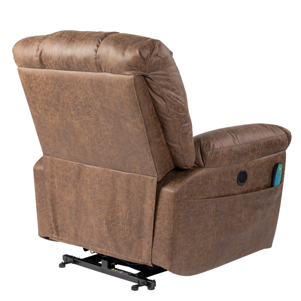 Tech Cloth With 8-Point Massage Heating Function Large Power Lift Lounge Chair Brown